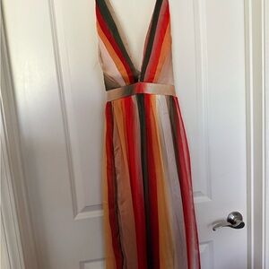 Multicolor Striped V-Neck Dress
